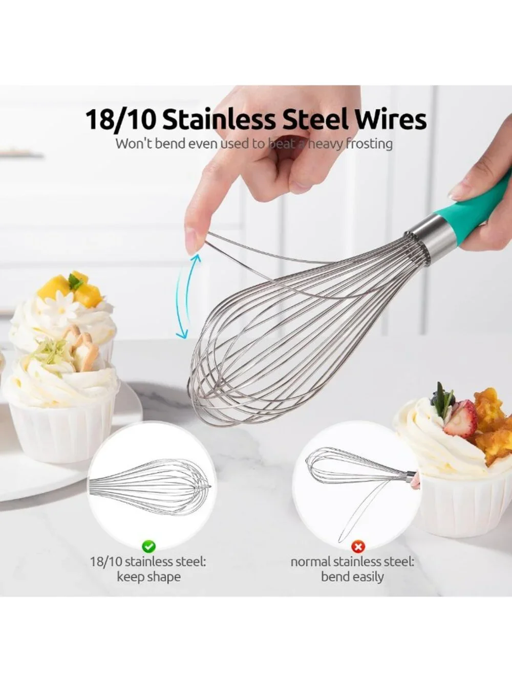 Large Stainless Steel Balloon Whisk - Heavy Duty Egg Beater & Mixing Tool, 12in